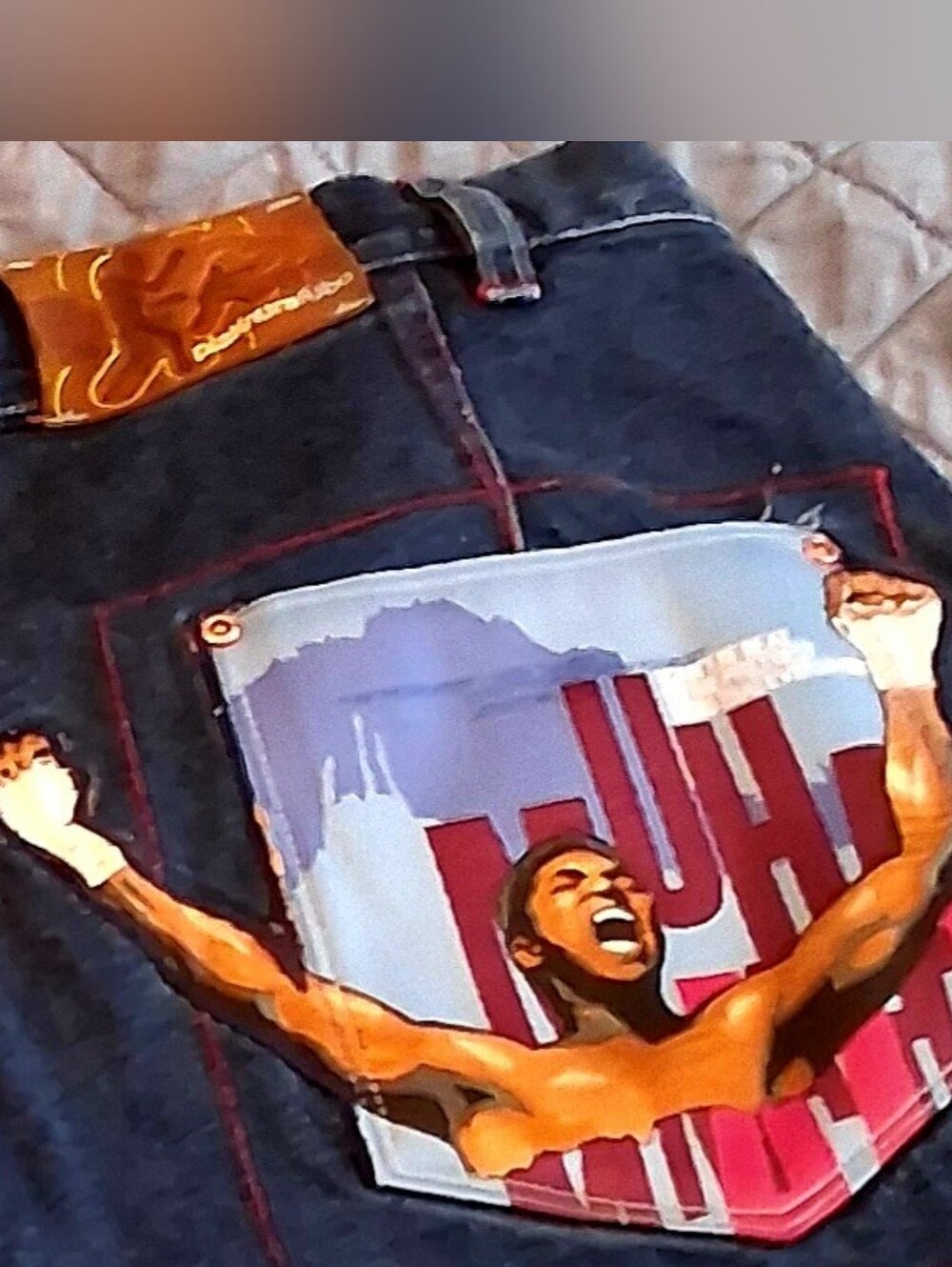 Platinum FUBU Limited Edition Muhammad Ali Denim Shorts. Size 38 RARE Y2Y